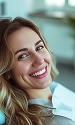 Woman smiling in the dentist’s treatment chair